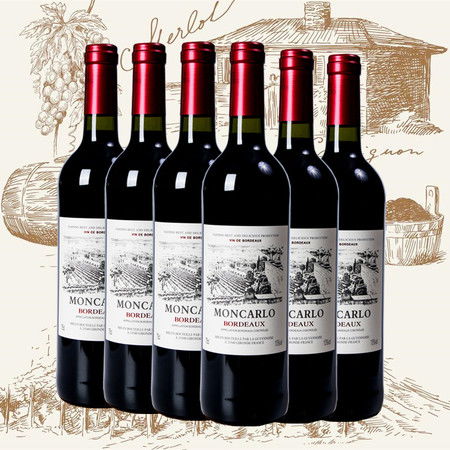 六瓶 法國進(jìn)口紅酒蒙卡露精品干紅葡萄酒